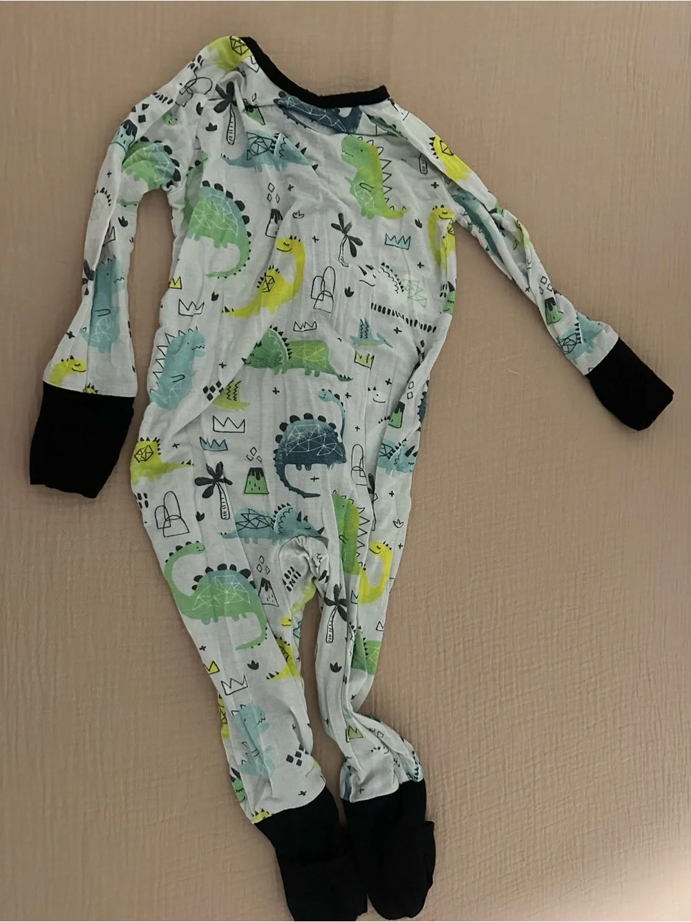 Little Sleepies OG Dinosaur Print Footed One-Piece with Black Trim